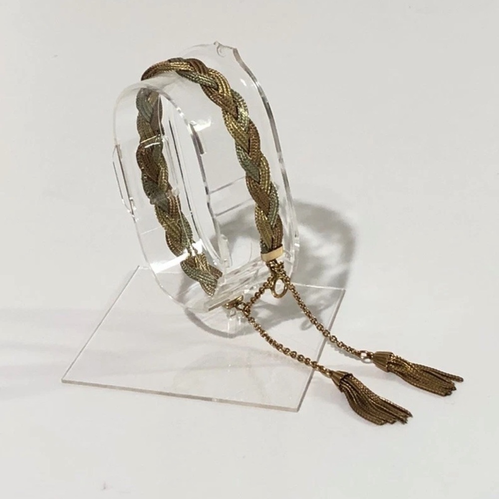 Antique 12k Gold-Filled Braided Tri-Color Mesh Bracelet
